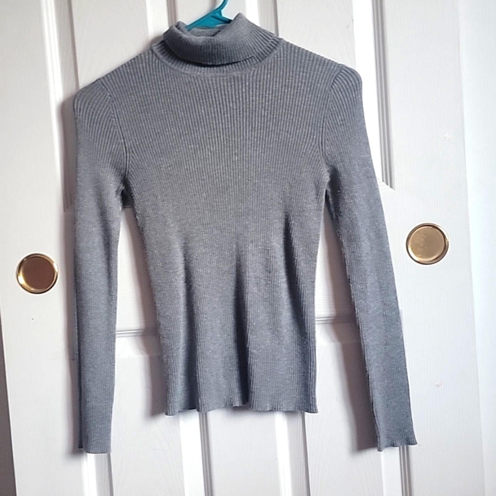 Gray ribbed lonsleeve turtle neck